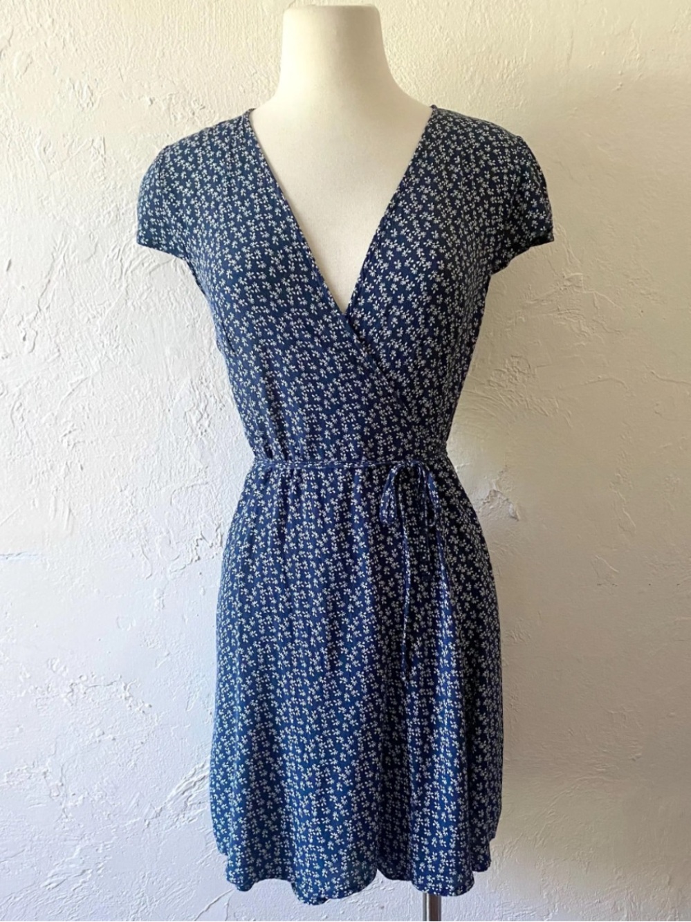 Brandy Melville Navy Blue Floral Wrap Dress